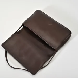 Therow Nuance Sheepskin Tote Bag in dark brown leather, minimalist design, open view showing interior space, emphasizing luxury and lightweight quality.