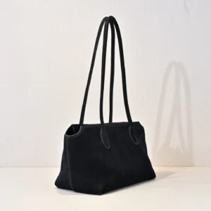Celine Small Bag black suede leather shoulder tote handbag with long handles