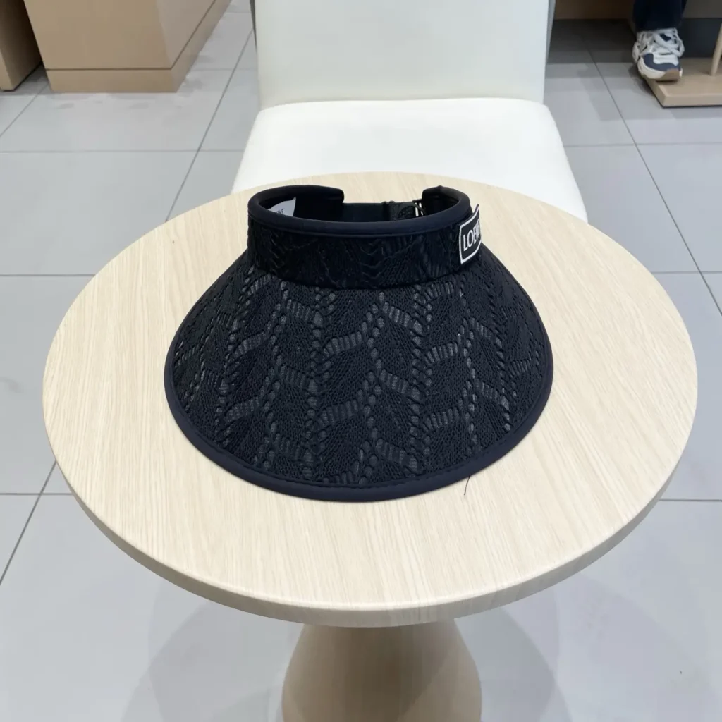 Loewe sun visor black lace mesh fabric accessory with branded patch detail