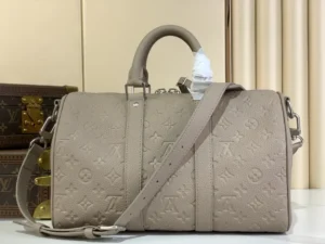 Louis Vuitton Speedy 25 M58657 taupe embossed leather crossbody bag with silver hardware