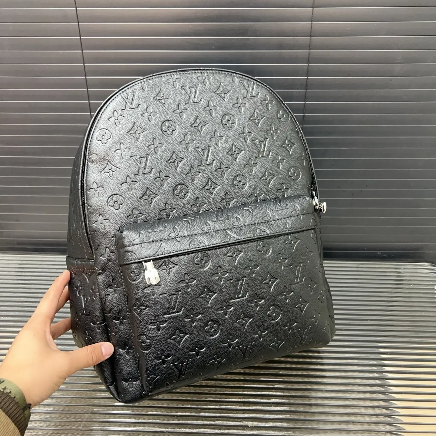 Louis Vuitton Palm Springs backpack medium black embossed monogram leather bag with front zip pocket