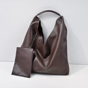 Mansur Gavriel Hobo large dark brown smooth leather bag with matching pouch