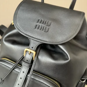 Miu Miu backpack medium black smooth leather gold-tone hardware buckle bag