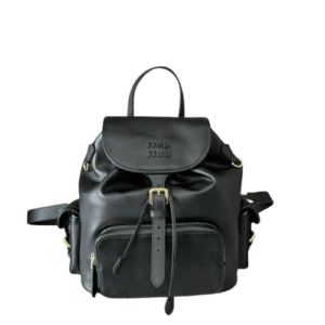 Miu Miu backpack medium size black leather bag with buckle and front zipper pockets