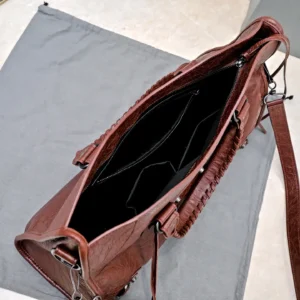Balenciaga Classic City Medium 192503 brown distressed leather handbag with black interior compartments