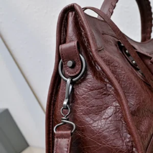 Balenciaga City Small 550646 brown grained leather city tote bag with silver hardware detailing