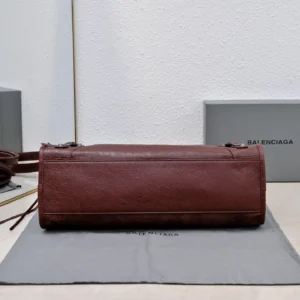 Balenciaga Classic City brown distressed leather medium handbag with silver hardware and crossbody strap