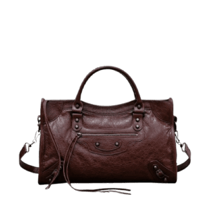 Balenciaga Classic City Small 283022 dark brown distressed leather handbag with zipper and studs