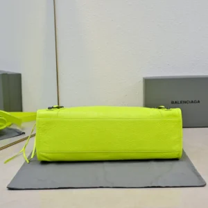 Balenciaga Classic City bag medium 390346 neon yellow distressed grained leather handbag