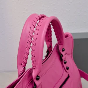 Balenciaga Classic City bag medium 183222 pink lambskin leather with woven handles and black hardware