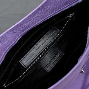 Balenciaga Classic City Medium Crossover 878205 lilac purple grained leather handbag with black interior and zipper pocket