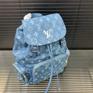 Louis Vuitton Montsouris backpack medium blue monogram denim canvas bag silver hardware