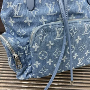 Louis Vuitton Montsouris backpack medium indigo blue monogram denim canvas bag with leather trim