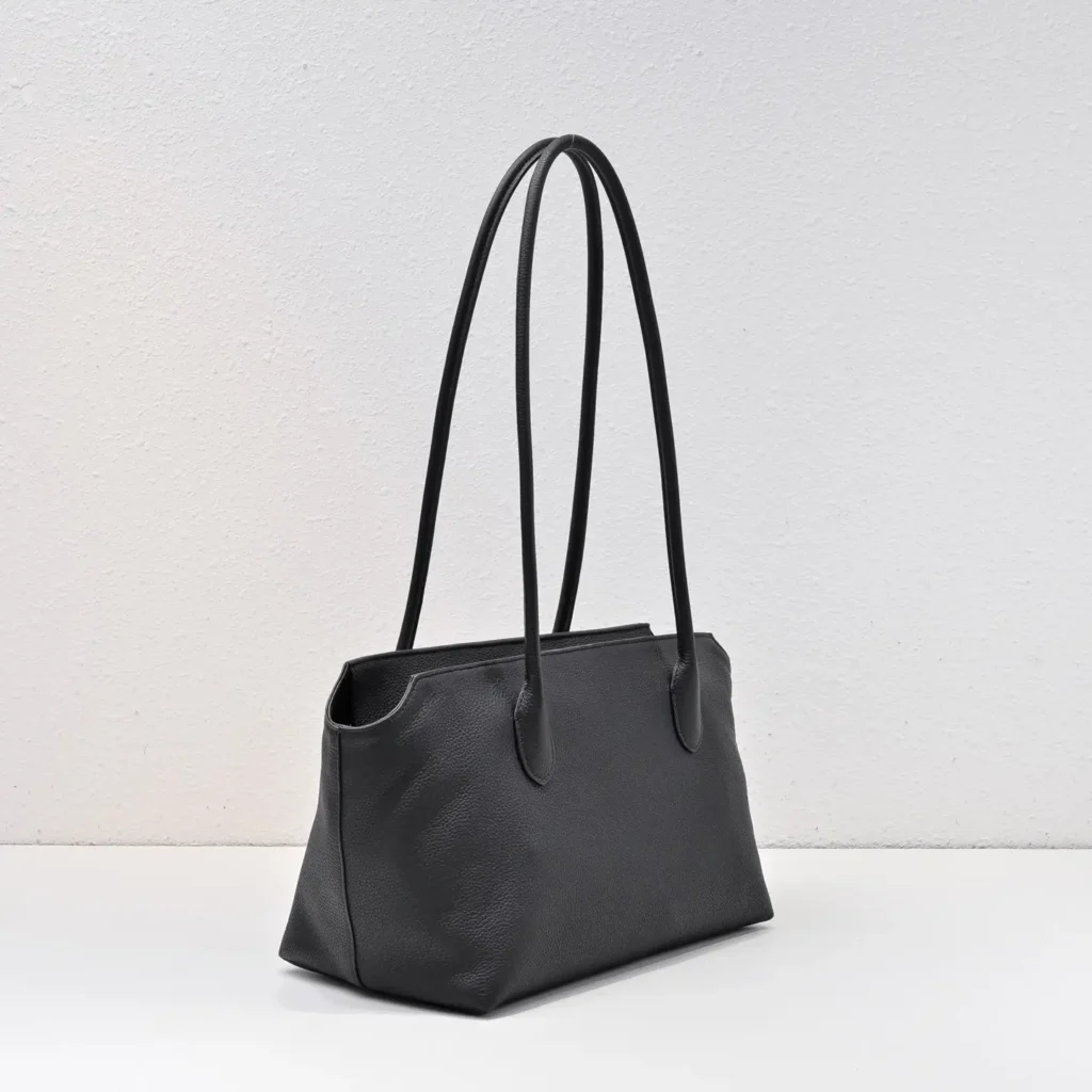 Mansur Gavriel tote bag medium black grained leather with long shoulder straps