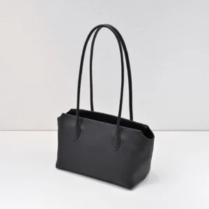 Unknown brand black small tote bag black leather with double shoulder straps