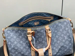 Louis Vuitton Speedy 30 M45813 monogram denim canvas duffle bag blue natural leather trim