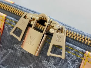 Louis Vuitton zipper lock denim canvas bag gold-tone metal hardware
