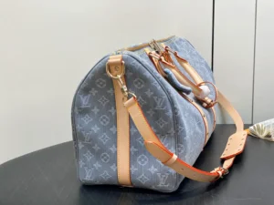 Louis Vuitton Speedy 25 M45512 blue monogram denim canvas bag with natural leather straps