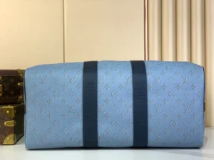 Louis Vuitton Keepall 55 monogram denim duffle bag blue textile with navy leather straps