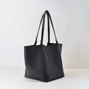 The Row tote bag medium black grained leather with double shoulder straps and minimalist design