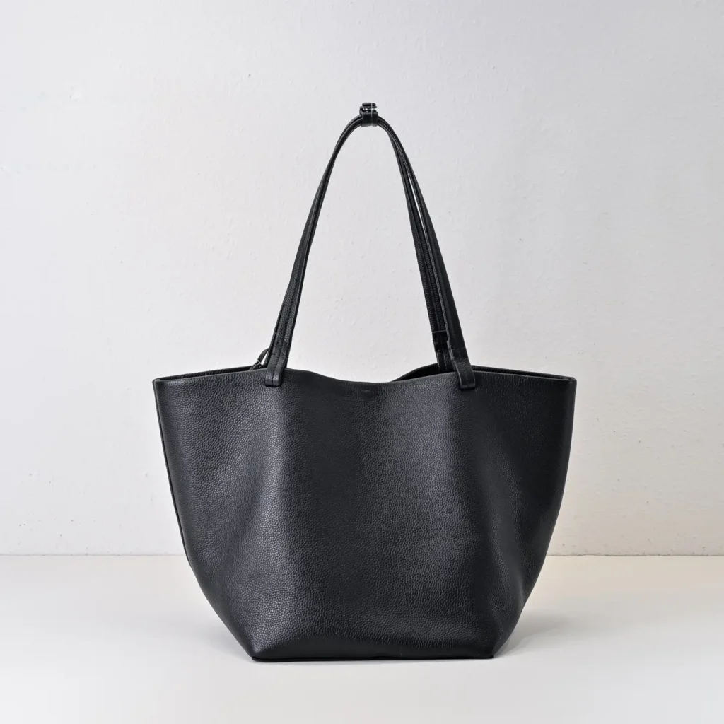 Generic brand black tote bag large size pebbled leather shoulder bag with long straps