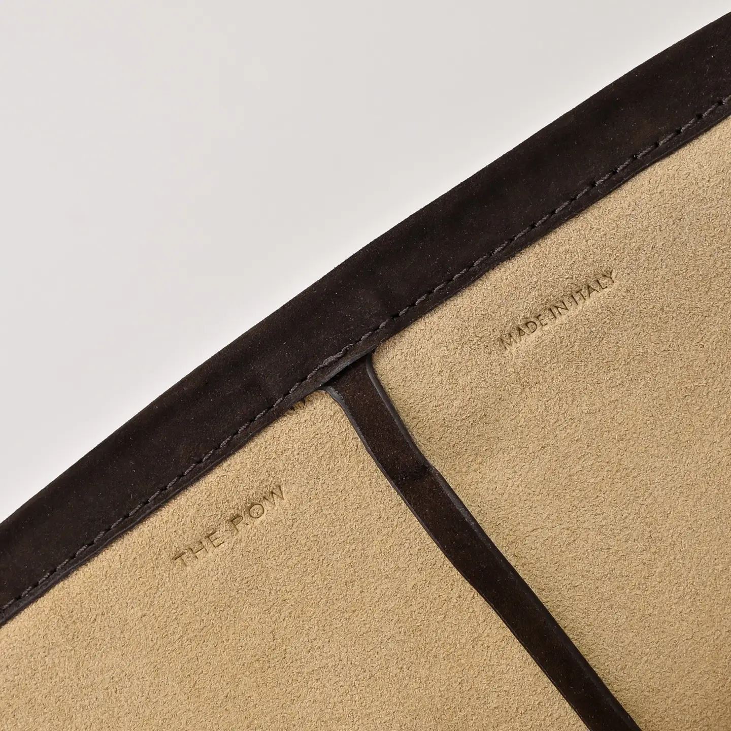 The Row suede leather bag interior beige brown made in Italy detailing