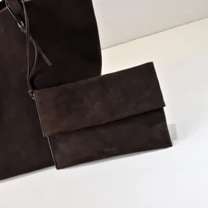 Il Bisonte Flat Crossbody Bag dark brown suede leather small size minimalist design