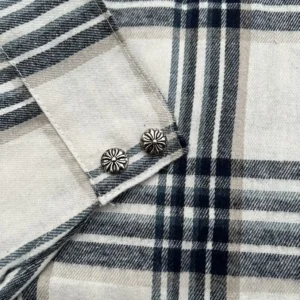 Chrome Hearts plaid shirt with silver floral button accents cotton fabric luxury clothing