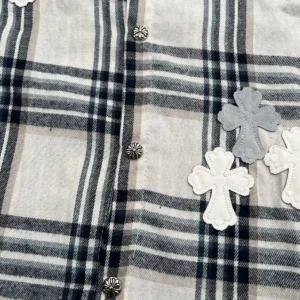 Chrome Hearts plaid shirt black white gray cross patches silver metal buttons cotton material