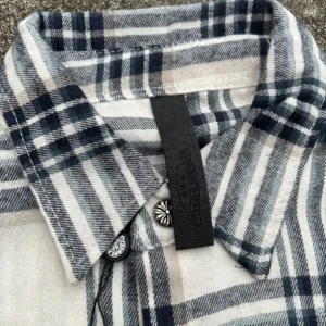 Chrome Hearts plaid shirt black white cotton flannel with metal flower button accents