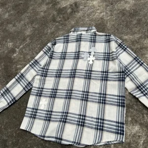 Chrome Hearts plaid shirt white black style SKU unknown cotton fabric with embroidered cross patches on back