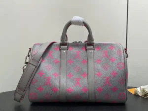 Louis Vuitton Speedy 30 M45866 grey pink monogram canvas duffle bag leather trim