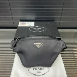 Prada nylon belt bag black small size silver hardware leather trim