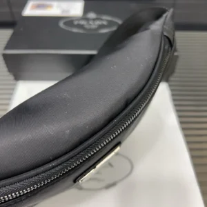Prada Re-Nylon belt bag black size small nylon crossbody pouch with silver zipper detail