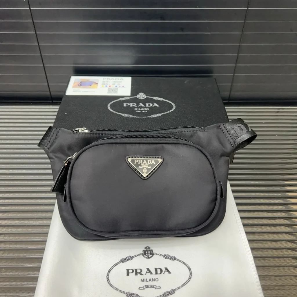 Prada Re-Edition 2005 nylon belt bag black durable nylon with triangle logo plaque