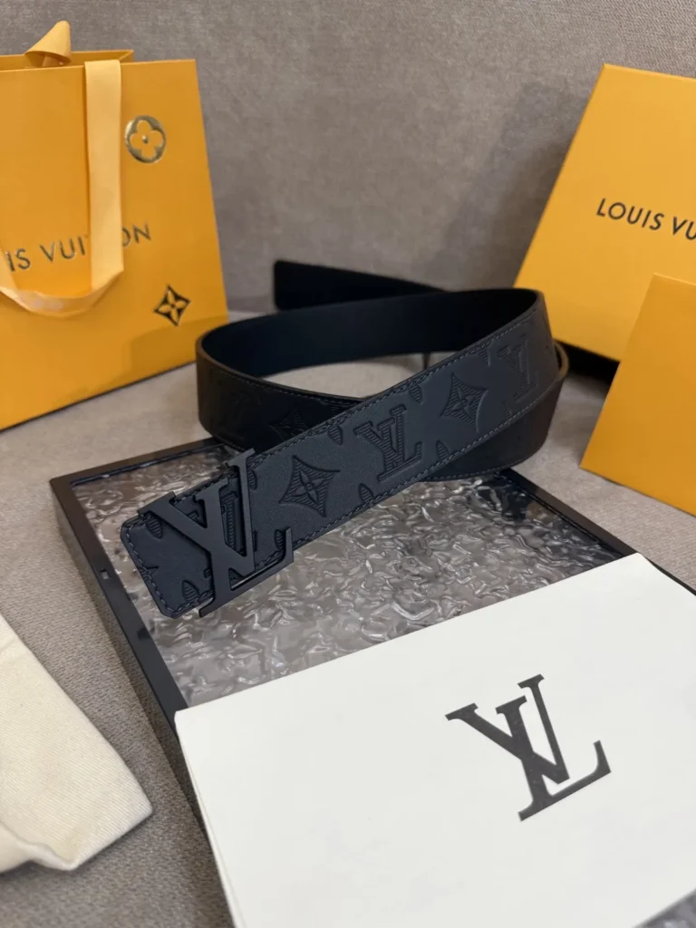 Louis Vuitton monogram belt black leather with black LV buckle luxury accessory