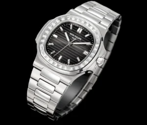 Patek Philippe Nautilus black dial diamond bezel stainless steel luxury wristwatch