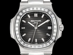 Patek Philippe Nautilus black dial diamond bezel stainless steel luxury watch