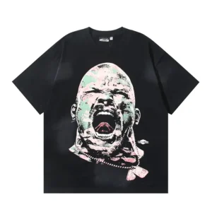 Hellstar graphic T-shirt black cotton with screaming face print and round neck design