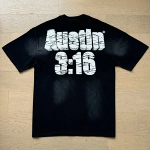 Austin 3:16 black cotton t-shirt with white cracked logo graphic on back