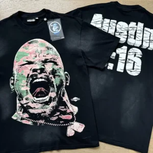 Hellstar graphic t-shirt black cotton with screaming face print and white text design on back