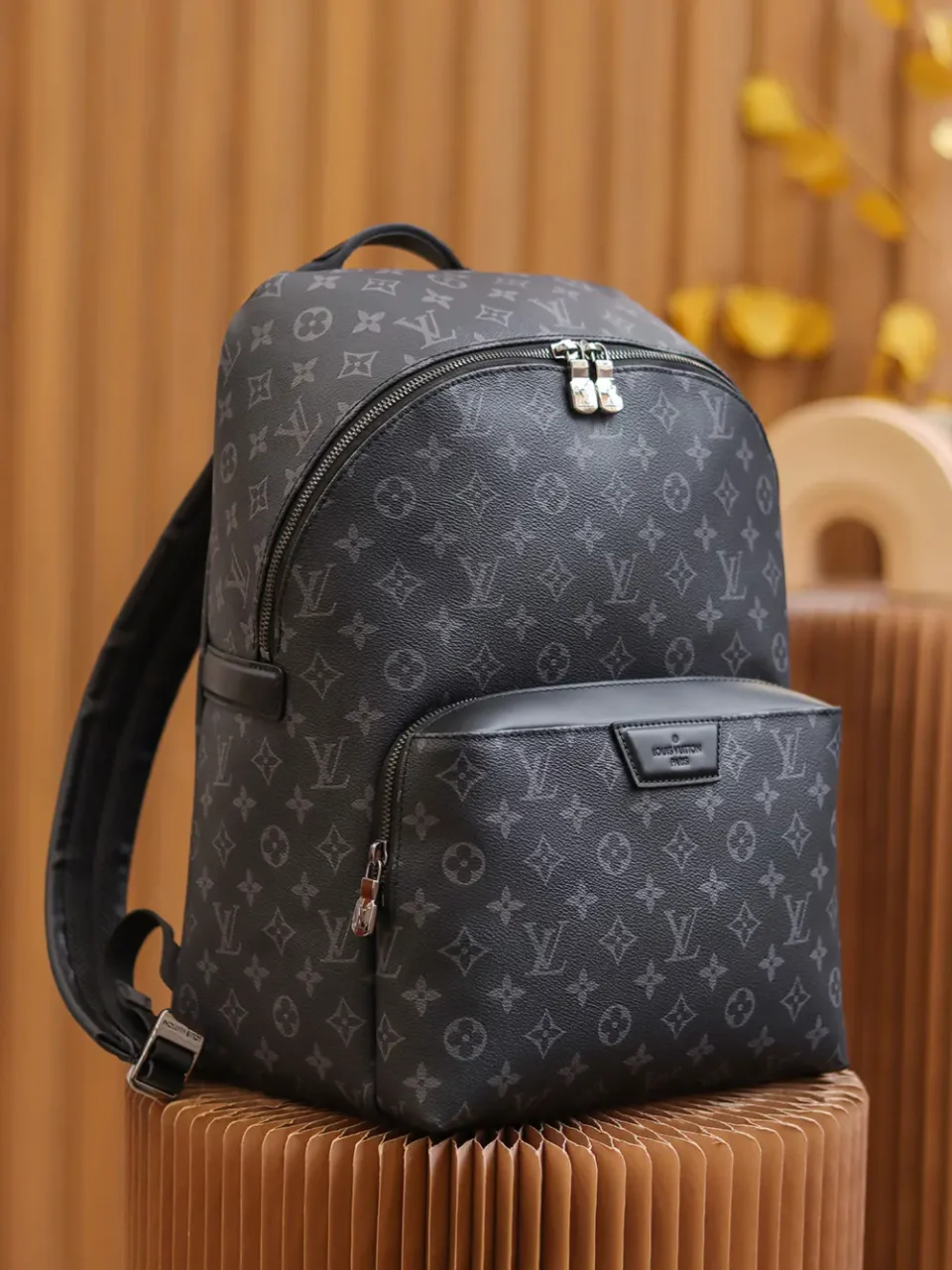 Louis Vuitton Michael Backpack M45653 black monogram coated canvas bag with leather trim