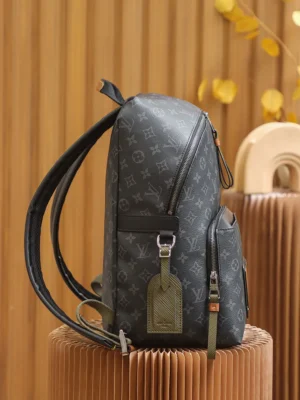 Louis Vuitton Josh 2023 backpack M45687 black monogram canvas with olive green leather tag and zipper pull