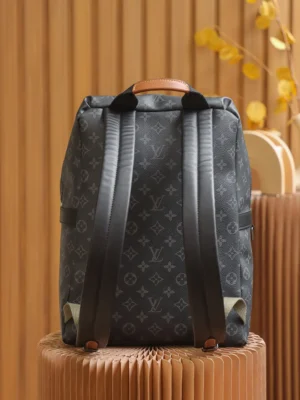 Louis Vuitton Palm Springs Backpack MM monogram canvas black leather trim brown handle