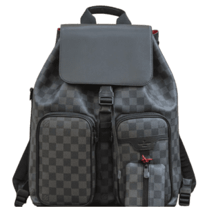 Discovery Backpack in Monogram Eclipse canvas with dual front pockets, adjustable straps, and sleek design, suitable for men and women, emphasizing versatility and functionality.
