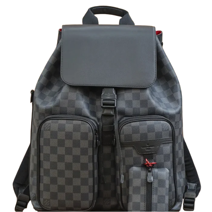Louis Vuitton Christopher PM backpack gray Damier canvas leather trim with red accents