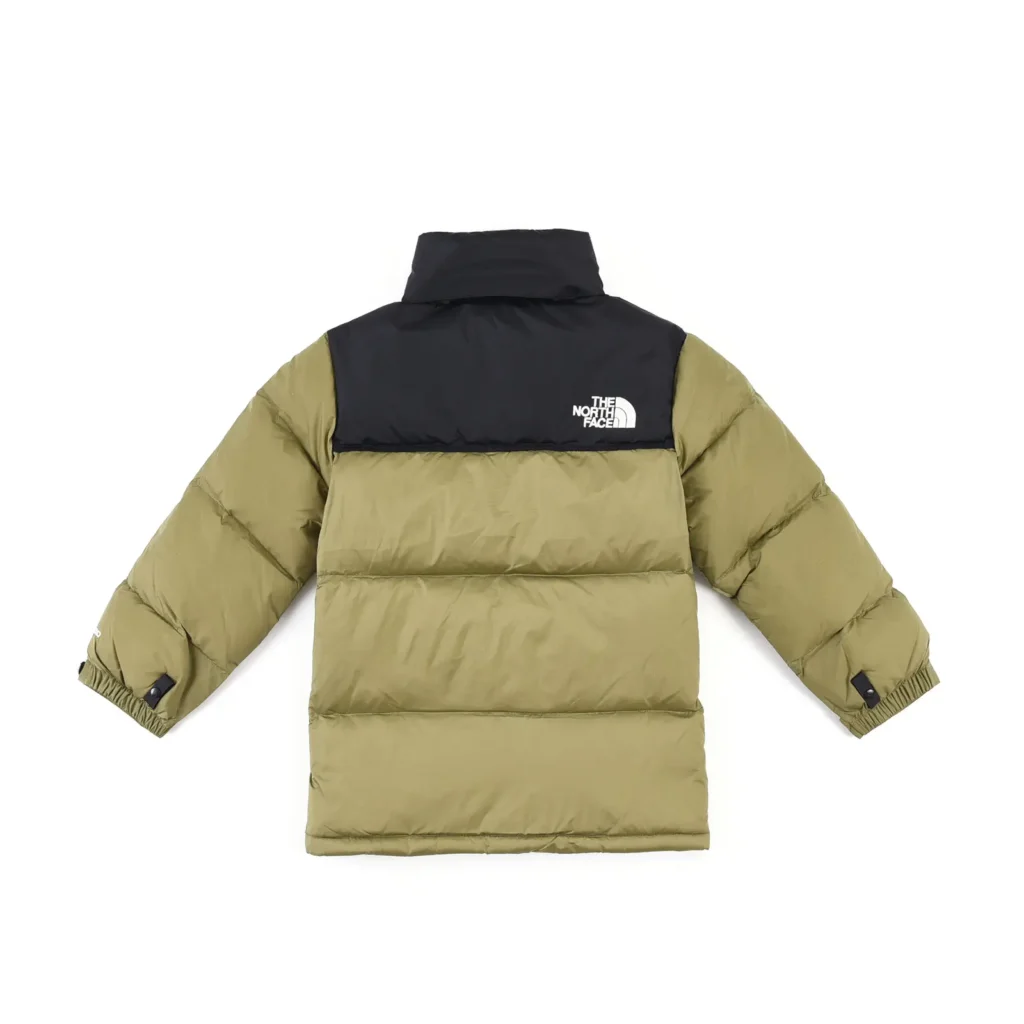 The North Face Nuptse Jacket NF0A4R3A green black color block nylon puffer jacket with logo