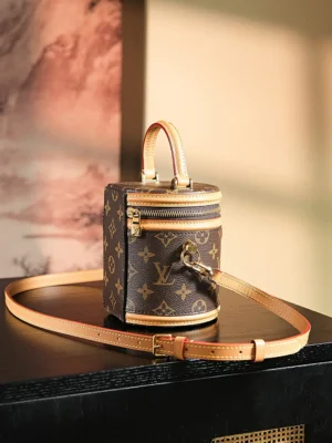 Louis Vuitton Nice BB 20 M45653 monogram canvas small round crossbody bag brown leather trim