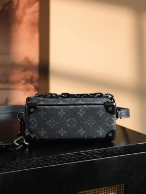 Louis Vuitton Petite Malle 20 M68667 monogram canvas crossbody bag black leather trim