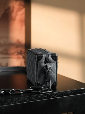 Louis Vuitton Soft Trunk PM M81027 black monogram canvas small crossbody bag with chain